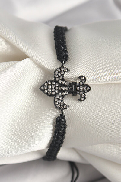 Nehir Brass Black Color Zircon Stone Lily Figure Elevator Macrame Model Women...