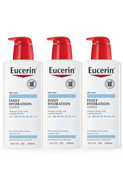 Eucerin Daily Hydration Body Lotion for Dry Skin, Unscented with Sunflower Oil & B5, 16.9 Fl Oz, 3-Pack