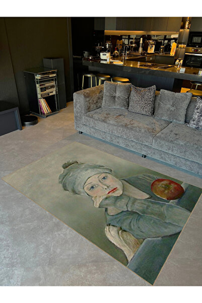 Rugs Modern Halı Tuğrul Koleksiyonu Pastel Tonlarda Elma ve Kız Figürü Desenl...