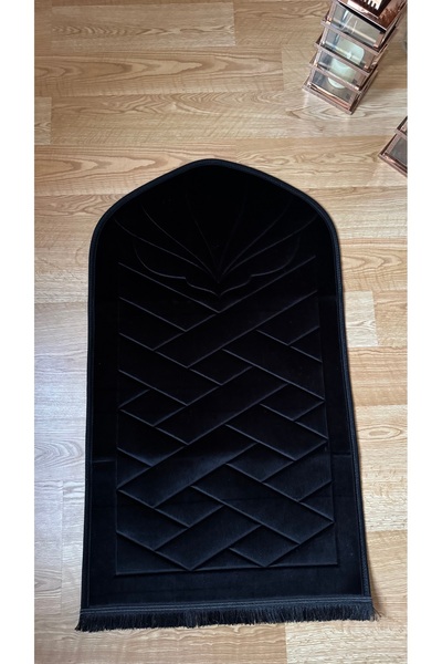 lüks home Siyah - Sarı Biyeli Ortopedik Diz Ağırtmayan Lüks Seccade