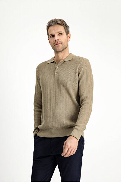 Kiğılı Поло з коміром, облягаючий крій, з візерунком, бавовняний трикотажний светр