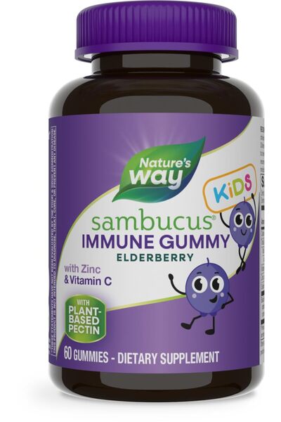 Nature's Way Sambucus Elderberry Immune Gummies for Kids, Black Elderberry, Vitamin C, Zinc, 60 Gummies