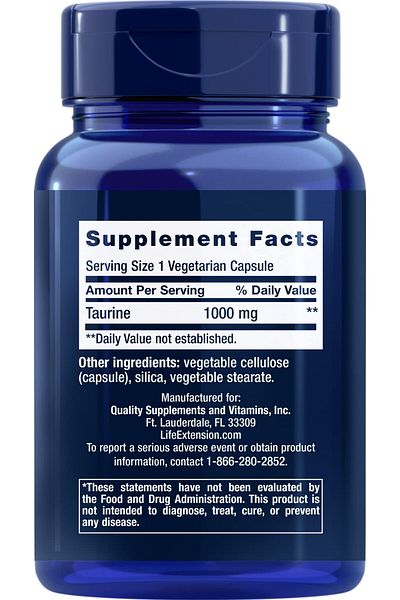 Life Extension Taurine 1,000 mg, 90 Vegetarian Capsules (Pack of 3)