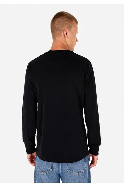 Colin's Slim Fit Button Collar Plain Men's Black Long Sleeve T-Shirt