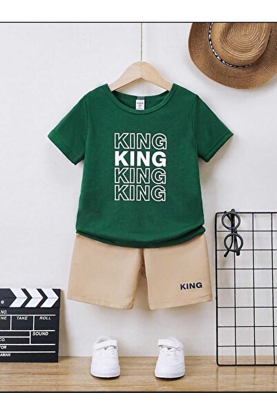 VESTIR BIEN King Printed Green Beige 100% Cotton Children's Bottom-Top Set