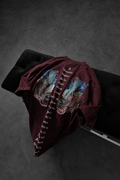 Slatra Ανδρικό μπλουζάκι από ύφασμα μπορντό Viper Special Washed Oversize