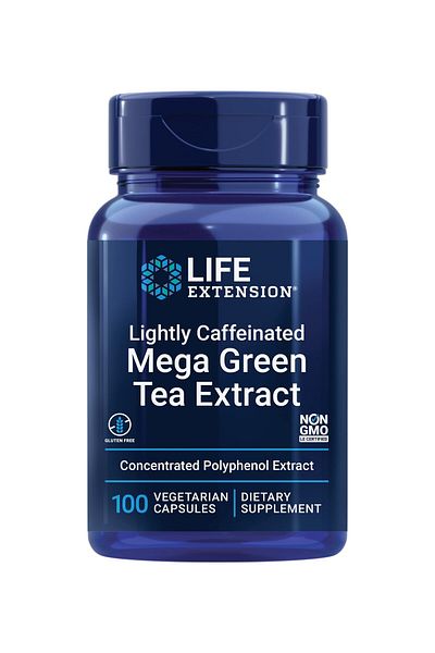 Life Extension Lightly Caffeinated Mega Green Tea Extract, High EGCG, Gluten-Free, Non-GMO, 100 Capsules