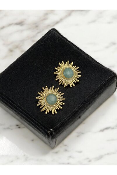 BeyCen Amazonit Doğaltaşlı, Altın Kaplama Güneş Küpe