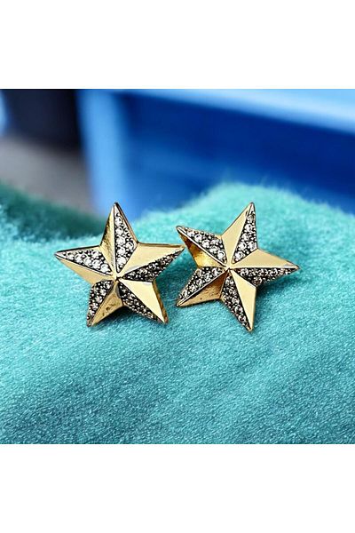 BYMN Gold Zircon Stone Star Earrings