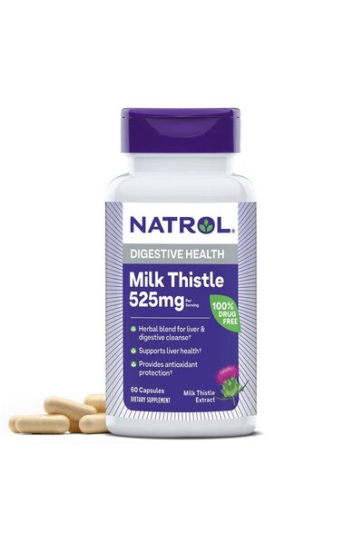 Natrol شوك الحليب 525 مجم، مكمل غذائي لصحة الجهاز الهضمي، 60 كبسولة، إمداد لم...