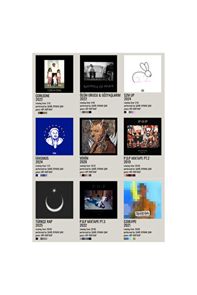 Ororabutik Şamil Oymak Şam Albüm Kapağı Hip-Hop, Rap Poster Duvar Kağıdı Seti Afiş A5 9 Adet