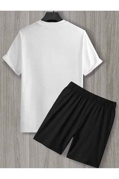 DEZZİİ White Letter a Printed Bottom Top Shorts T-Shirt Set