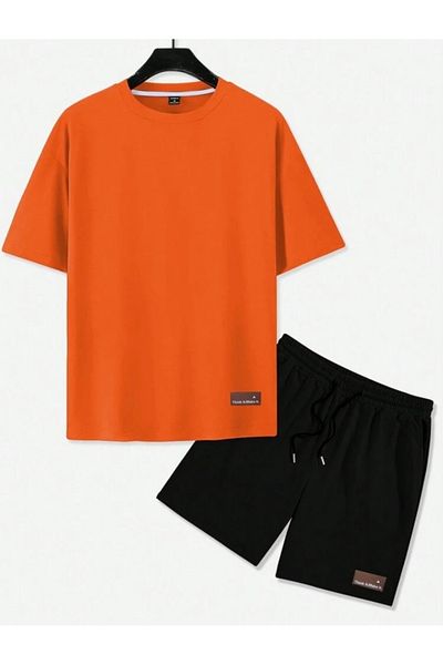 DEZZİİ Orange Think It Make It Printed Bottom Top Shorts T-Shirt Set