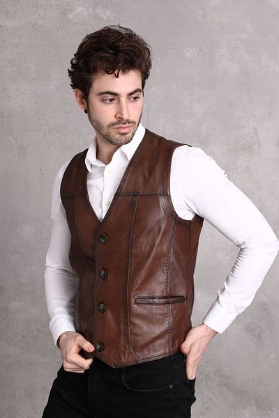 NYC GİYİM TEKSTİL Genuine Leather Vest