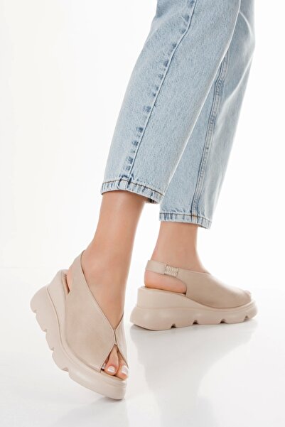 MFT AYAKKABI Sandale de zi cu zi pentru femei cu talpă groasă bej