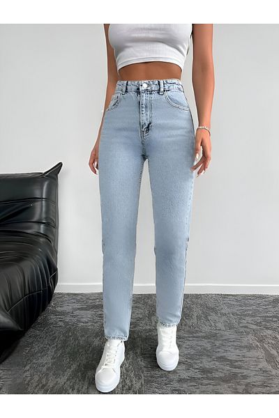 SHEVEGA Plăcintă Buz Blue 90's High Waist Ice Snow Wash Mom Jean Denim Pants