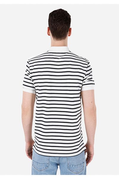 Colin's Tricou alb cu mânecă scurtă pentru bărbați, cu guler polo, cu dungi