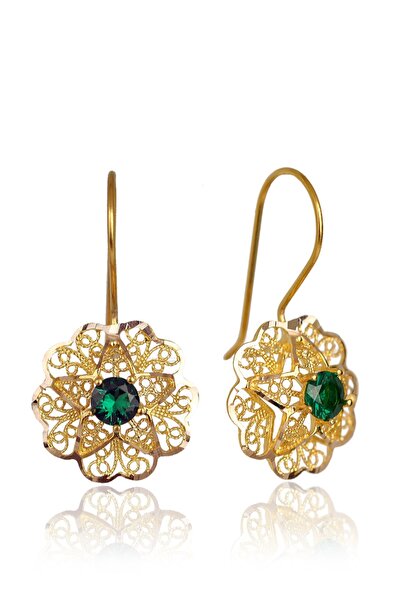 Çelikoğlu Kuyumculuk ÇELİKOĞLU KUYUMCULUK YEŞİL TAŞLI GÜL KÜPE 2,64 GR