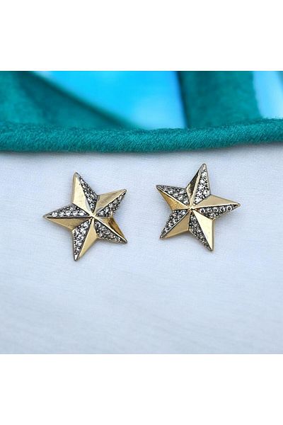 BYMN Gold Zircon Stone Star Earrings