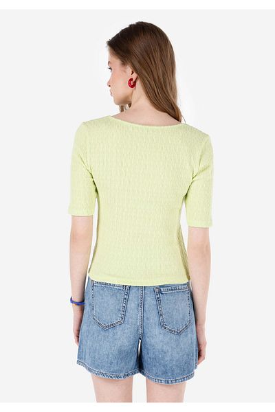 Colin's Slim Fit V-Neck Jacquard Women's Green Short Sleeve T-Shirt