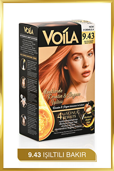 Voila Kadın Besleyici Keratin Kalıcı Işıltılı Bakır 9.43 Saç Boyası