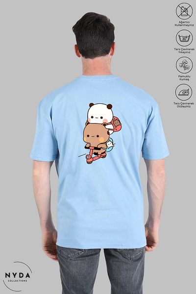 Nyda Collections Bubu Dudu Scooter Printed Cotton Oversize T-Shirt - Кругла яка, Унисекс с къс ръкав