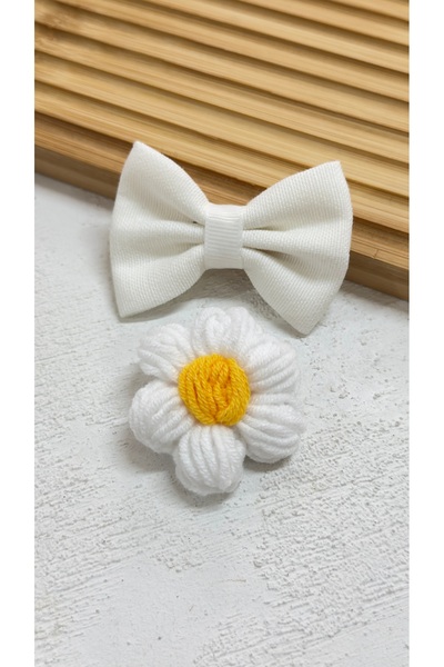 Toka Perisi Ecru Linen Bow and Daisy Hairless Baby Buckle (Baby Buckle with L...