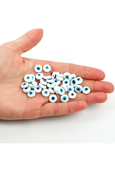 yfhobi 4 Adet - 10 mm Yassı Cam Nazar Takı Aparatı, Beyaz Renk Nazar Boncuğu ...