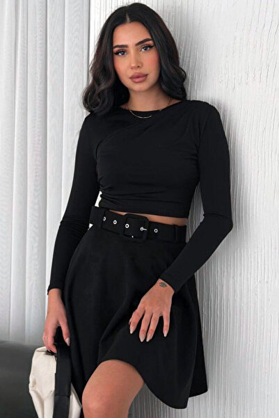 Genel Markalar Salaş Kloş A Kesim Dökümlü Şık Cool Günlük Geniş Kemerli Diz Ü...