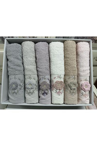 İpekçe Home Boxed Dowry Embroidered Towel Set of 6 Hand Face