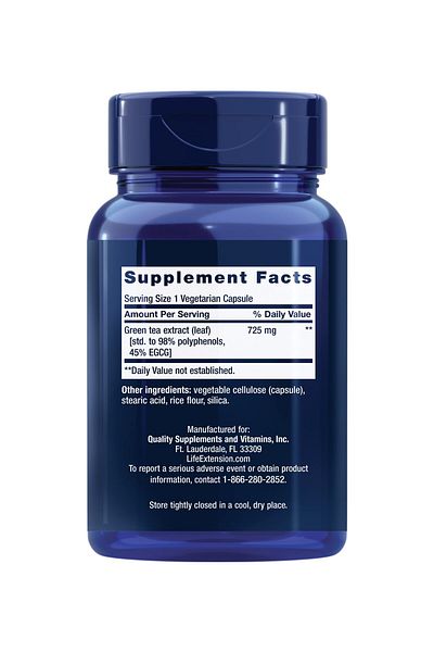 Life Extension Lightly Caffeinated Mega Green Tea Extract, High EGCG, Gluten-Free, Non-GMO, 100 Capsules