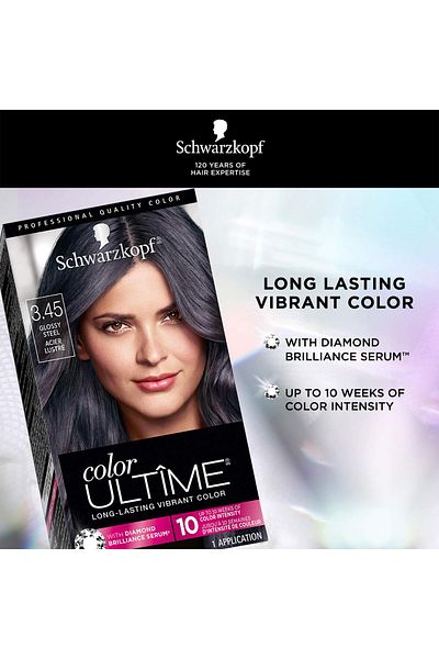 Schwarzkopf Color Ultime Metallic Permanent Hair Color Cream, 3.45 Glossy Steel