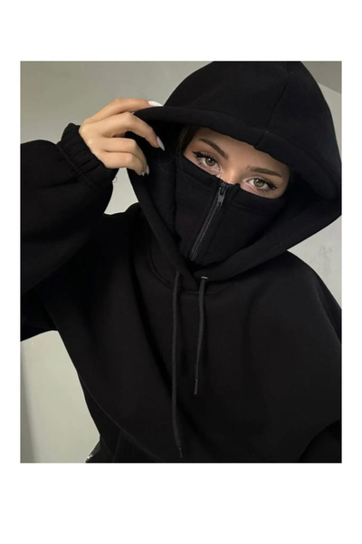 Köstebek Streetwear Style Zippered Masked Samurai Door Sweatshirt