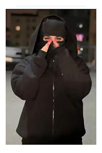 Köstebek Streetwear Style Zippered Masked Samurai Door Sweatshirt