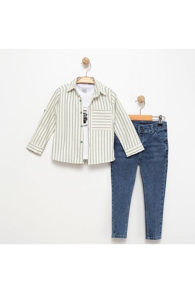 Pasur Bebe Boy's 3-Piece Suit with Shirt and Denim Pants