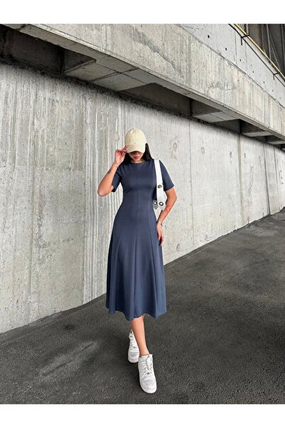 WEAR AND WEAR Kadın Kısa Kollu Oys Premium %100 Pamuk Modal Kumaş Kloş Çan Mi...