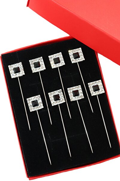 NUMETAL 8’li Kare siyah taşlı eşarp iğnesi. Şal iğnesi. Türban iğnesi. Başört...