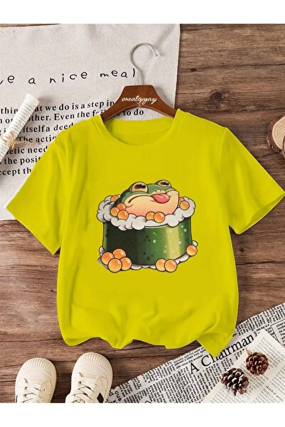 oneagılyazı تي شيرت كبير الحجم للأطفال مطبوع عليه ضفدع السوشي