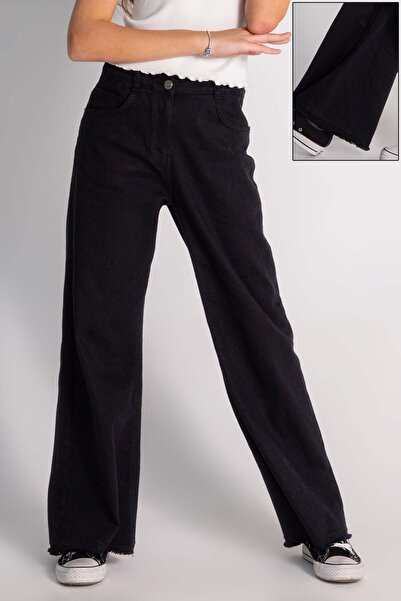 DMB BOYS & GIRLS Yüksek Bel Bol Paça Palazzo Kız Çocuk Kot Pantalon Ayarlanabilir Bel