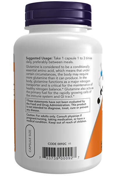 Now Foods Supplements, L-Glutamine 500 mg, Nitrogen Transporter*, Amino Acid, 120 Veg Capsules