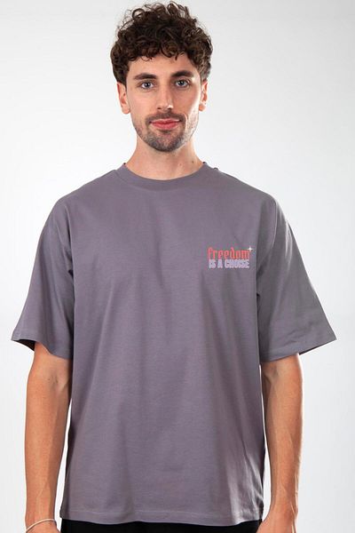 Coredra Ανδρικό T-Shirt Freedom Oversize - Καπνιστό
