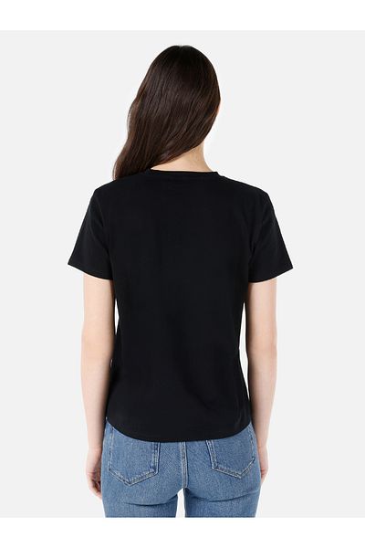 Colin's Tricou negru cu mânecă scurtă pentru femei, cu decolteu rotund, cu croială normală