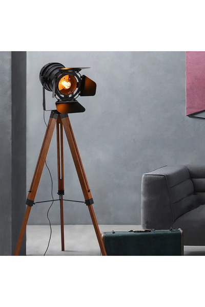 Genel Markalar Retro  ahşap zemin lambası Tripod  ayaklı