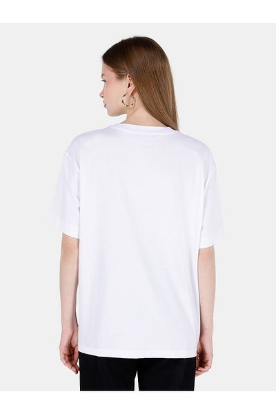 Colin's Λευκό Γυναικείο Tshirt Σκούρο μανίκι