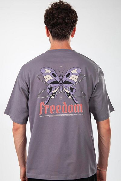 Coredra Ανδρικό T-Shirt Freedom Oversize - Καπνιστό