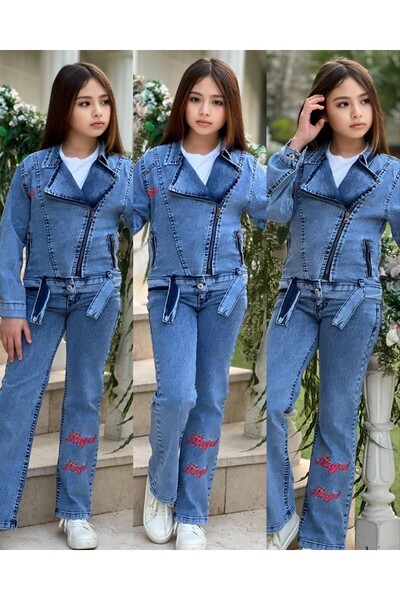 Bisahane Kız Çocuk Kot Ceket Pantolon Bady 3 Lü Takım