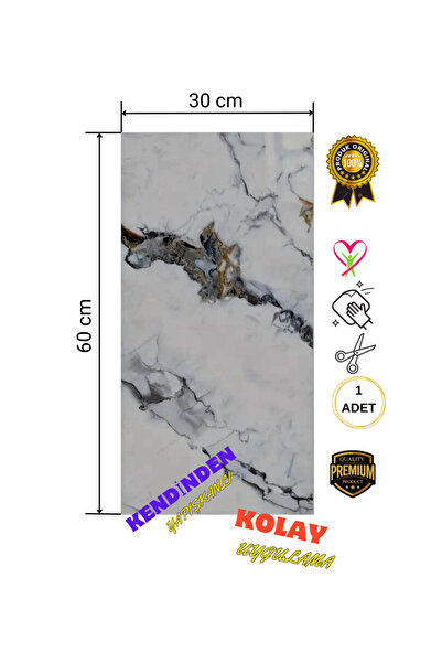 UKAB Kendinden Yapışkanlı Dekoratif Esnek Köpük Beyaz Pvc Mermer Panel 60x30 (0,18 m²)cm Mutfak Banyo WC