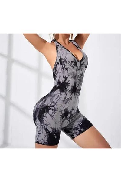 ARDSU Seamless Gathering Tie Dye Shorts Jumpsuit