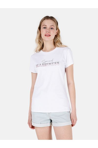 Colin's Tricou alb de damă cu mânecă scurtă