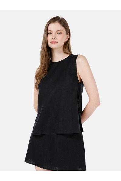 Colin's Cămașă neagră fără mâneci pentru femei, slim fit, cu gât rotund